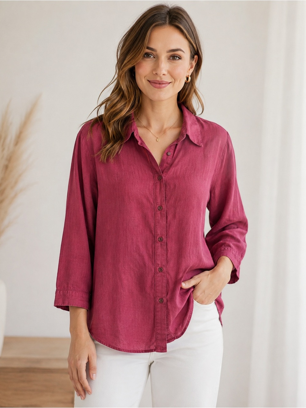 Old Navy Berry Button-Down Linen Shirt Size XL Vintage Y2K Lightweight